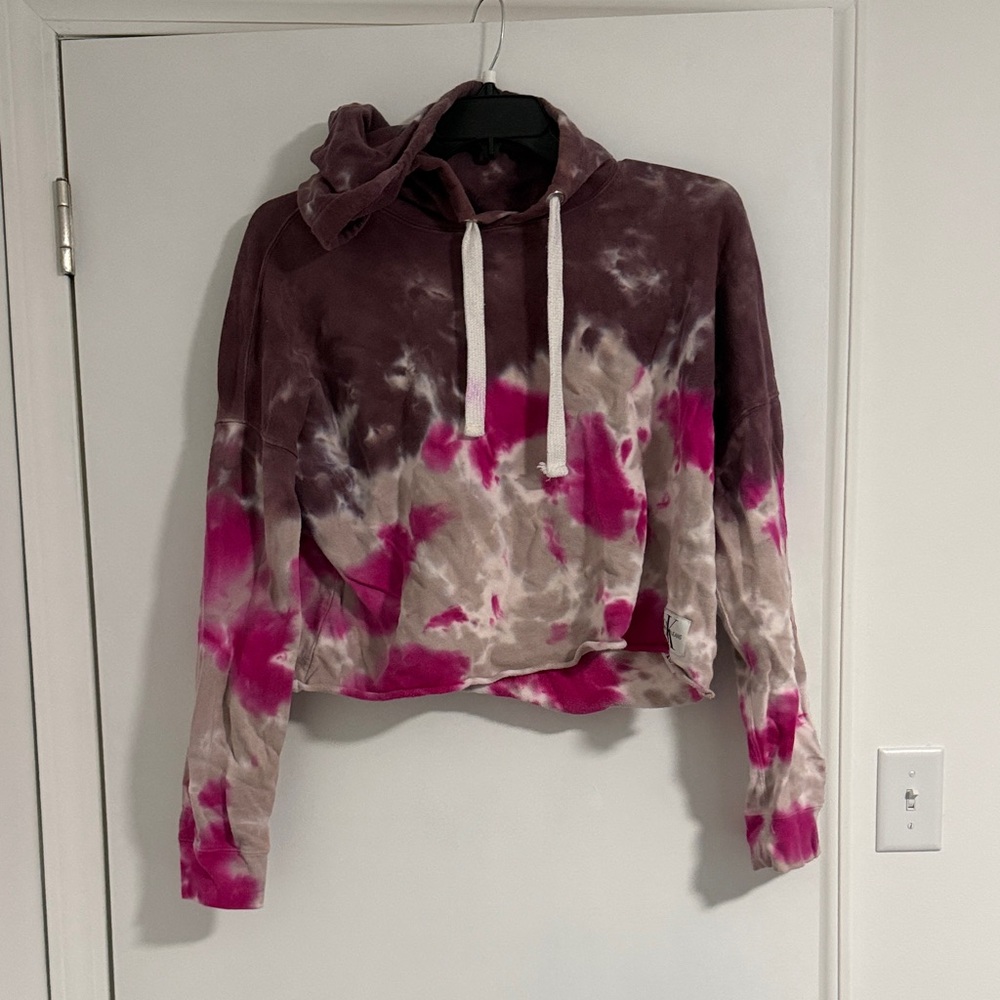 Calvin Klein Pink and Brown Tie-Dye Cropped Hoodie